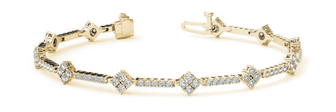 Yellow gold Round Diamond Cluster Tennis Bracelet with Prong Setting