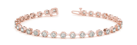Rose gold Hexagon Bezel Round Diamond Tennis Bracelet