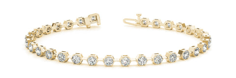 Yellow gold Hexagon Bezel Round Diamond Tennis Bracelet