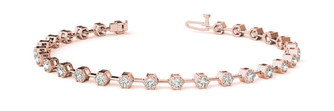 Rose gold Hexagonal Bezel Round Diamond Tennis Bracelet with Open Link Band
