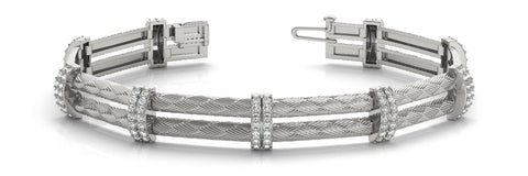 White gold Diamond Pavé Round Stone Braided Band Bracelet with Prong Setting