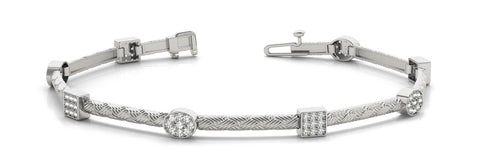 White gold Pavé Round and Square Diamond Braided Bracelet with Box Clasp