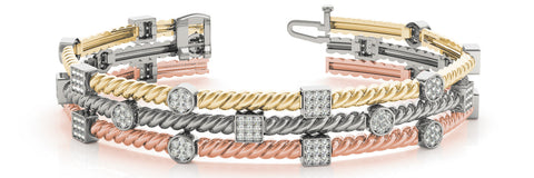 Rose gold Pave Set Round and Square Diamond Twisted Cable Bracelet