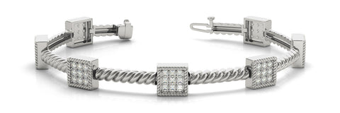 White gold Square Pave Diamond Rope Bracelet with Box Clasp