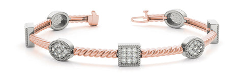 Rose gold Pavé Round and Square Diamond Twisted Cable Bracelet