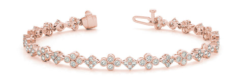 Rose gold Round Diamond Cluster Tennis Bracelet with Bezel Setting and Four-Prong Clasp