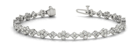 White gold Round Diamond Cluster Tennis Bracelet with Bezel Setting and Four-Prong Clasp