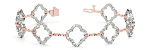 Rose gold Pavé Round Diamond Open Clover Link Bracelet with Box Clasp