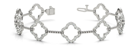 White gold Pavé Round Diamond Open Clover Link Bracelet with Box Clasp