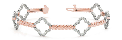 Rose gold Diamond Pave Clover Twisted Band Bracelet with Prong Setting