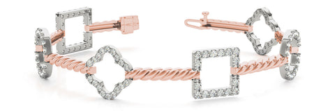 Rose gold Square and Clover Diamond Pave Twisted Cable Bracelet