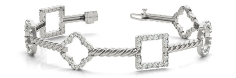 White gold Square and Clover Diamond Pave Twisted Cable Bracelet