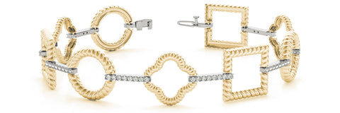 Yellow gold Round Diamond Rope Link Bracelet with Pavé Setting