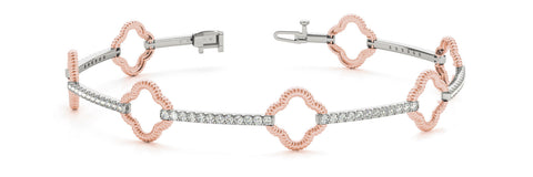 Rose gold Round Diamond Pave Clover Link Bracelet with Rope Band and Four-Prong Setting