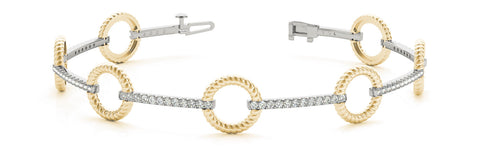 Yellow gold Round Diamond Pave Link Bracelet with Rope Band and Four-Prong Setting
