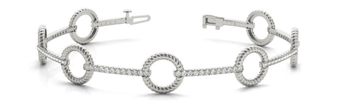 White gold Round Diamond Pave Link Bracelet with Rope Band and Four-Prong Setting