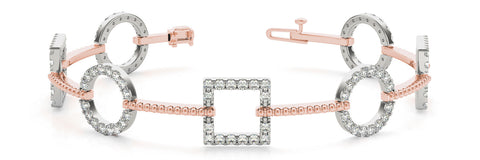 Rose gold Round and Square Diamond Bezel Bracelet with Pave Setting