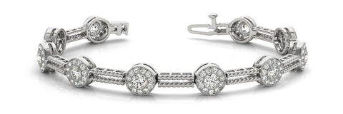 White gold Round Halo Diamond Rope Bracelet with Bezel Setting