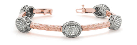 Rose gold Pavé Round Stone Woven Band Bracelet with Bezel Setting