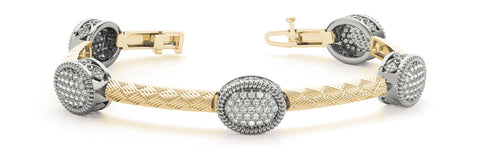 Yellow gold Pavé Round Stone Woven Band Bracelet with Bezel Setting