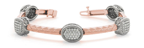 Rose gold Pavé Round Stone Braided Band Bezel Prong Bracelet