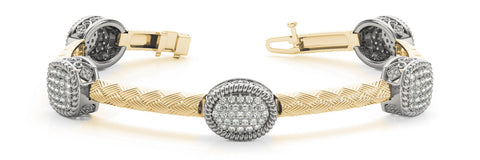 Yellow gold Pavé Round Stone Braided Band Bezel Prong Bracelet