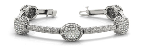 White gold Pavé Round Stone Braided Band Bezel Prong Bracelet