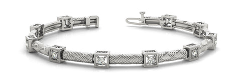 White gold Square Box Diamond Bracelet with Round Cut Stones and Braided Band