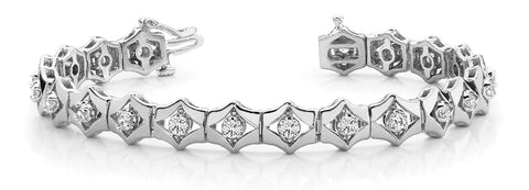 White gold Diamond Round-Cut Tennis Bracelet with Bezel Setting and Articulated Band
