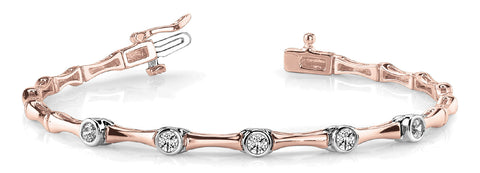Rose gold Bezel Set Round Diamond Bamboo Link Bracelet