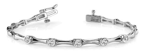White gold Bezel Set Round Diamond Bamboo Link Bracelet