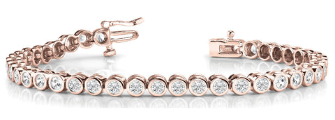 Rose gold Bezel Set Round Diamond Tennis Bracelet with Box Clasp