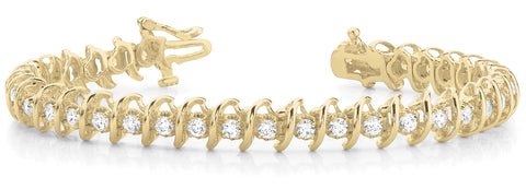 Yellow gold Round Diamond Spiral Prong Tennis Bracelet