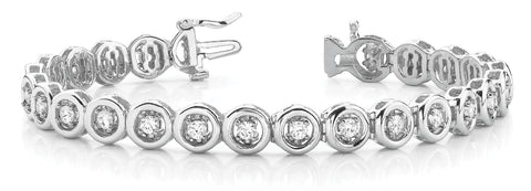 White gold Round Bezel Set Diamond Tennis Bracelet with Prong Setting