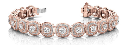 Rose gold Cushion Halo Diamond Tennis Bracelet with Pave Setting