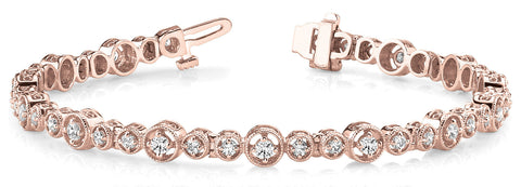 Rose gold Round Bezel-Set Diamond Tennis Bracelet with Milgrain Detailing