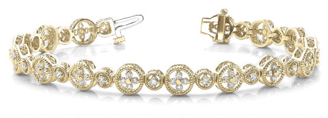 Yellow gold Round Diamond Milgrain Bezel Tennis Bracelet