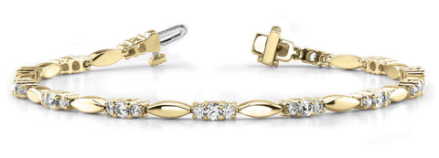 Yellow gold Round Cut Diamond Tennis Bracelet with Bezel and Prong Setting