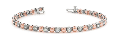 Rose gold Round Bezel-Set Diamond Tennis Bracelet with Milgrain Prong Setting