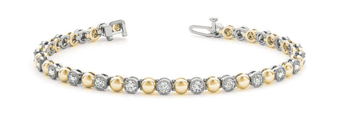 Yellow gold Round Bezel-Set Diamond Tennis Bracelet with Milgrain Prong Setting