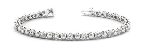 White gold Round Bezel-Set Diamond Tennis Bracelet with Milgrain Prong Setting