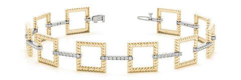 Yellow gold Square Link Diamond Pavé Rope Bracelet