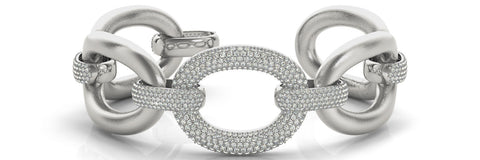 Yellow gold Pavé Round Diamond Link Bracelet with Smooth Gold Band