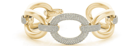 White gold Pavé Round Diamond Link Bracelet with Smooth Gold Band