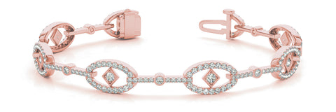Rose gold Pavé Diamond Oval Link Bracelet with Round Brilliant Cut Stones and Four-Prong Setting