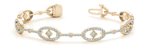 Yellow gold Pavé Diamond Oval Link Bracelet with Round Brilliant Cut Stones and Four-Prong Setting