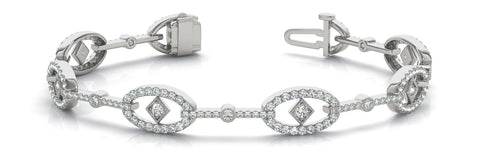 White gold Pavé Diamond Oval Link Bracelet with Round Brilliant Cut Stones and Four-Prong Setting