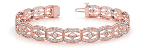 Rose gold Pavé Round Diamond Milgrain Link Bracelet with Prong Setting