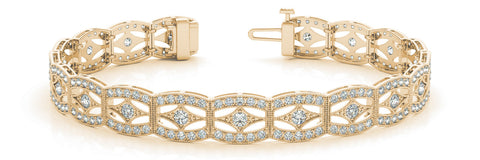 Yellow gold Pavé Round Diamond Milgrain Link Bracelet with Prong Setting
