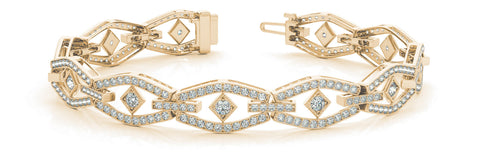 Yellow gold Pavé Diamond Marquise Link Bracelet with Bezel Setting